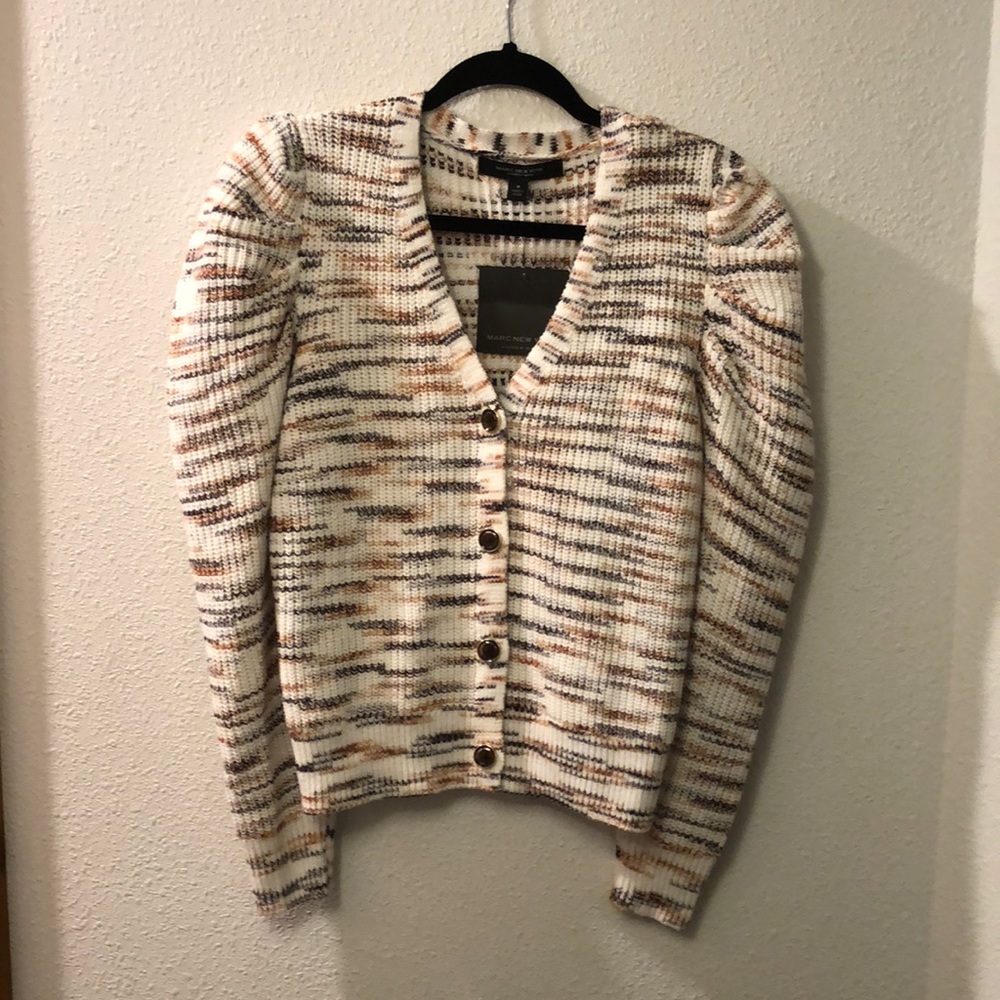 Marc New York Andrew Marc cardigan sweater with puff sleeve